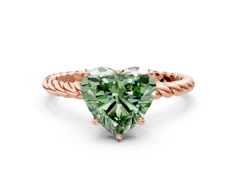 Rose gold Fancy Green Heart Cut Solitaire Twisted Band 4-Prong Ring