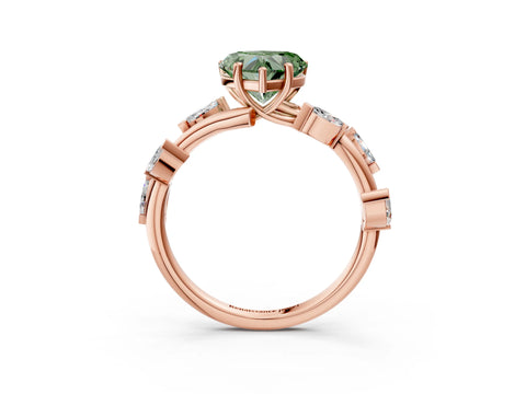 Rose gold Fancy Green Heart Cut Solitaire Twisted Band Marquise Accent Prong Setting Ring_3