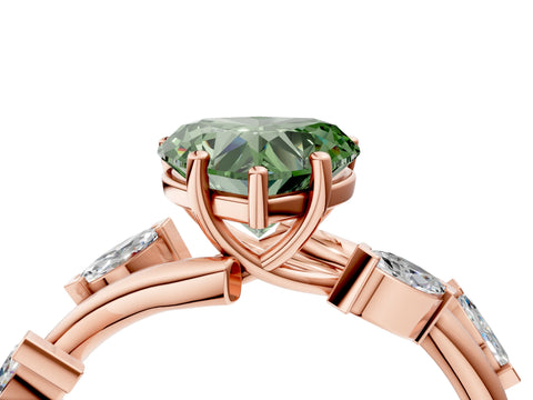 Rose gold Fancy Green Heart Cut Solitaire Twisted Band Marquise Accent Prong Setting Ring_4