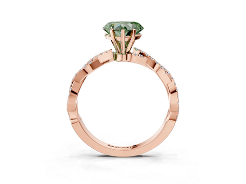 Rose gold Fancy Green Heart Cut Solitaire Twisted Pave Band with Four-Prong Setting_6