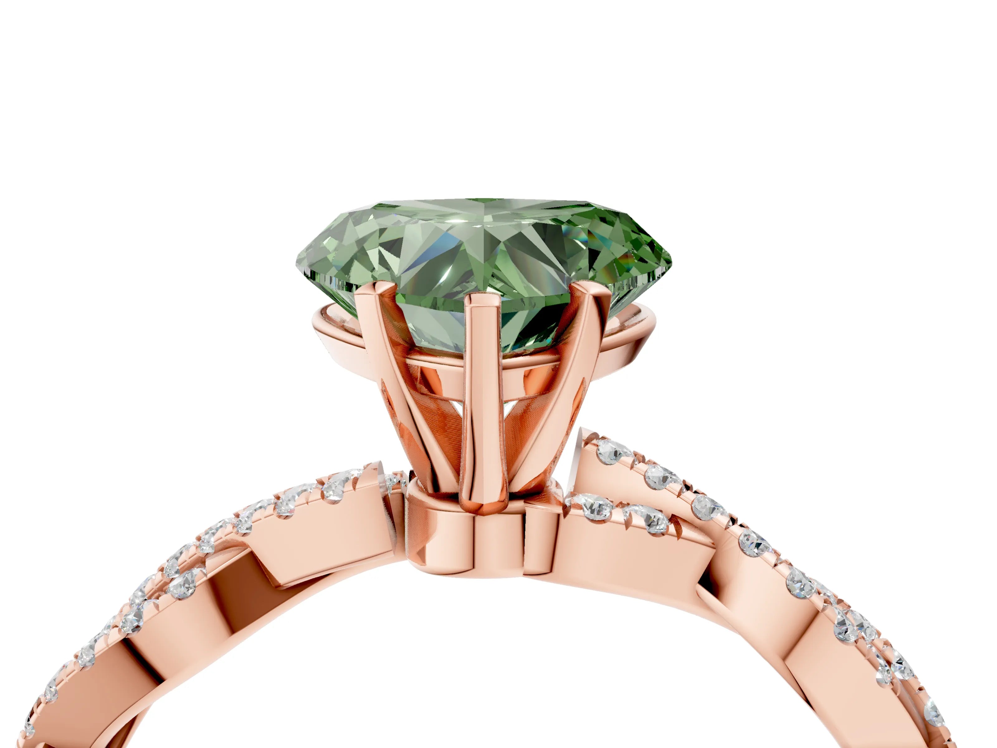 Rose gold Fancy Green Heart Cut Solitaire Twisted Pave Band with Four-Prong Setting_7