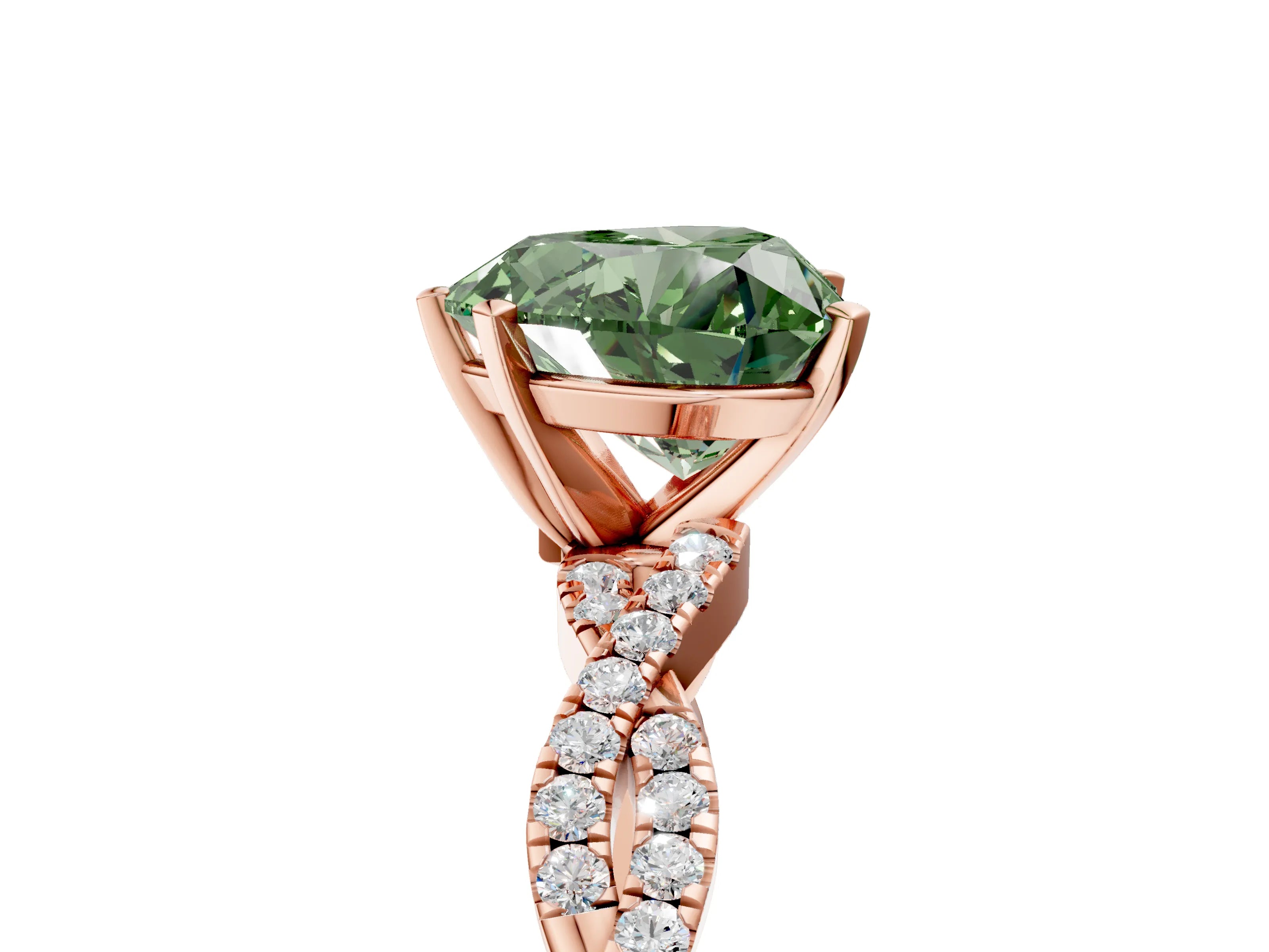 Rose gold Fancy Green Heart Cut Solitaire Twisted Pave Band with Four-Prong Setting_8