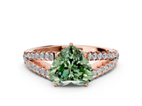 Rose gold Fancy Green Heart  Cut Split Shank Pave Diamond Engagement Ring with Four-Prong Setting