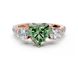 Rose gold Fancy Green Heart  Cut Three-Stone Diamond Pave Band with Prong Setting_17