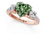 Rose gold Fancy Green Heart  Cut Three-Stone Diamond Pave Band with Prong Setting_18