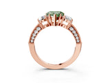 Rose gold Fancy Green Heart Cut Three-Stone Diamond Ring with Pavé Band and Four-Prong Setting_3