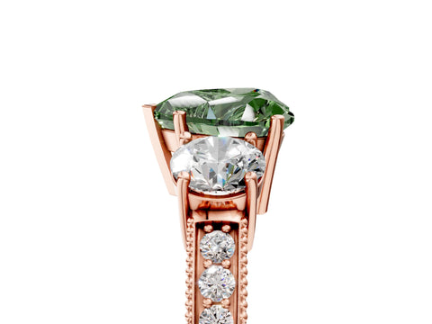 Rose gold Fancy Green Heart Cut Three-Stone Diamond Ring with Pavé Band and Four-Prong Setting_5