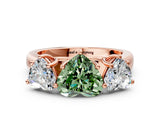 Rose gold Fancy Green Heart Cut Three-Stone Diamond Ring with Prong Setting on a Classic Band_12