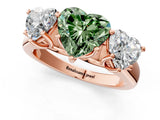 Rose gold Fancy Green Heart Cut Three-Stone Diamond Ring with Prong Setting on a Classic Band_13