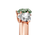 Rose gold Fancy Green Heart Cut Three-Stone Diamond Ring with Prong Setting on a Classic Band_17