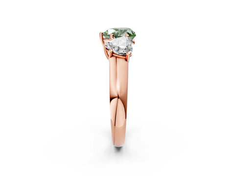 Rose gold Fancy Green Heart Cut Three-Stone Diamond Ring with Prong Setting on a Classic Band_2