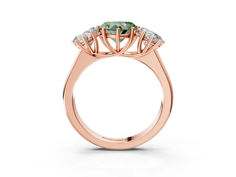 Rose gold Fancy Green Heart Cut Three-Stone Diamond Ring with Prong Setting on a Classic Band_3