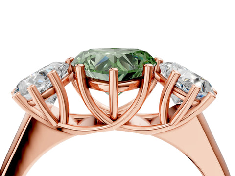 Rose gold Fancy Green Heart Cut Three-Stone Diamond Ring with Prong Setting on a Classic Band_4