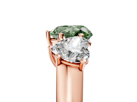 Rose gold Fancy Green Heart Cut Three-Stone Diamond Ring with Prong Setting on a Classic Band_5