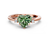 Rose gold Fancy Green Heart  Cut Three-Stone Solitaire Ring with Round Accent Diamonds and Four-Prong Setting