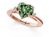 Rose gold Fancy Green Heart  Cut Three-Stone Solitaire Ring with Round Accent Diamonds and Four-Prong Setting_1