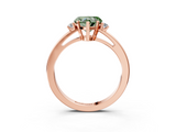 Rose gold Fancy Green Heart  Cut Three-Stone Solitaire Ring with Round Accent Diamonds and Four-Prong Setting_3