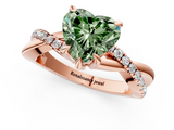 Rose gold Fancy Green Heart  Cut Twist Band Solitaire Diamond Ring with Pavé Setting_4