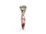 Rose gold Fancy Green Heart  Cut Twist Band Solitaire Diamond Ring with Pavé Setting_5