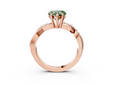 Rose gold Fancy Green Heart  Cut Twist Band Solitaire Diamond Ring with Pavé Setting_6