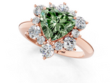 Rose gold Fancy Green Heart  Diamond Cluster Halo Ring with Solitaire Band and Four-Prong Setting_1