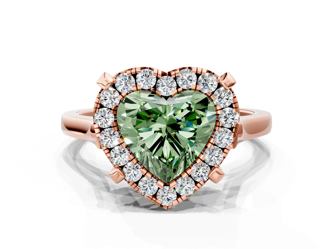 Rose gold Fancy Green Heart  Diamond Cluster Halo Solitaire with Four-Prong Setting_26