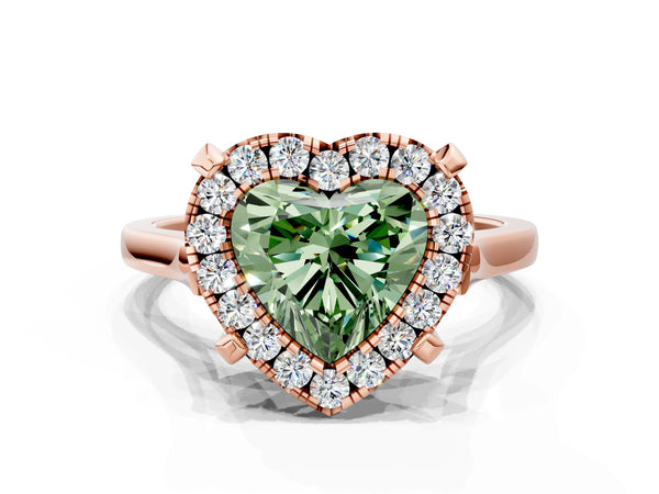 Rose gold Fancy Green Heart  Diamond Cluster Halo Solitaire with Four-Prong Setting