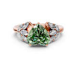 Rose gold Fancy Green Heart  Diamond Cluster Leaf Design Ring with Prong Setting