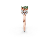 Rose gold Fancy Green Heart  Diamond Cluster Leaf Design Ring with Prong Setting_2