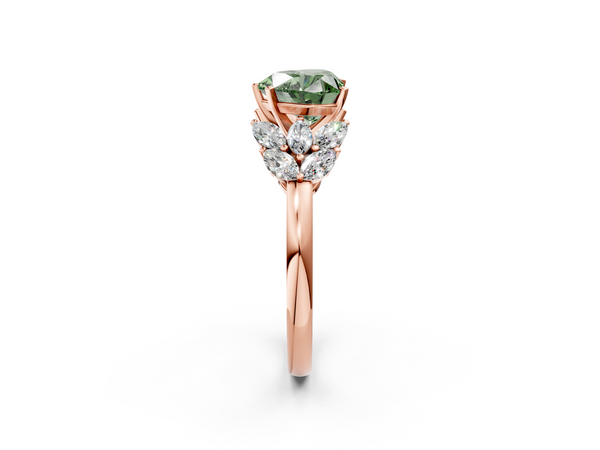 Rose Gold Heart-Shaped Cluster Leaf Engagement Ring Setting for Fancy Green Center
