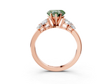 Rose gold Fancy Green Heart  Diamond Cluster Leaf Design Ring with Prong Setting_3