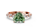 Rose gold Fancy Green Heart  Diamond Cluster Prong-Set Solitaire Ring