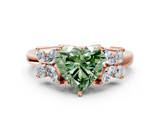 Rose gold Fancy Green Heart  Diamond Floral Cluster Ring with Solitaire Band and Prong Setting