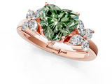 Rose gold Fancy Green Heart  Diamond Floral Cluster Ring with Solitaire Band and Prong Setting_1