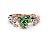 Rose gold Fancy Green Heart  Diamond Floral Vine Solitaire Engagement Ring