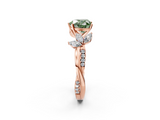 Rose gold Fancy Green Heart  Diamond Floral Vine Solitaire Engagement Ring_2