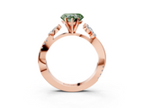 Rose gold Fancy Green Heart  Diamond Floral Vine Solitaire Engagement Ring_3