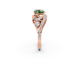 Rose gold Fancy Green Heart  Diamond Halo Ring with Marquise and Pavé Band in Prong Setting_2