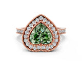 Rose gold Fancy Green Heart  Diamond Halo Ring with Milgrain Frame and Pavé Band_23