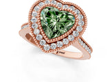 Rose gold Fancy Green Heart  Diamond Halo Ring with Milgrain Frame and Pavé Band_24