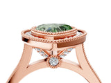 Rose gold Fancy Green Heart  Diamond Halo Ring with Milgrain Frame and Pavé Band_27