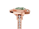 Rose gold Fancy Green Heart  Diamond Halo Ring with Milgrain Frame and Pavé Band_28