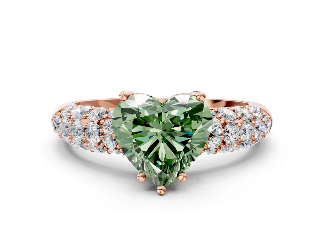 Rose gold Fancy Green Heart  Diamond Pavé Band Solitaire Ring with Four-Prong Setting_29