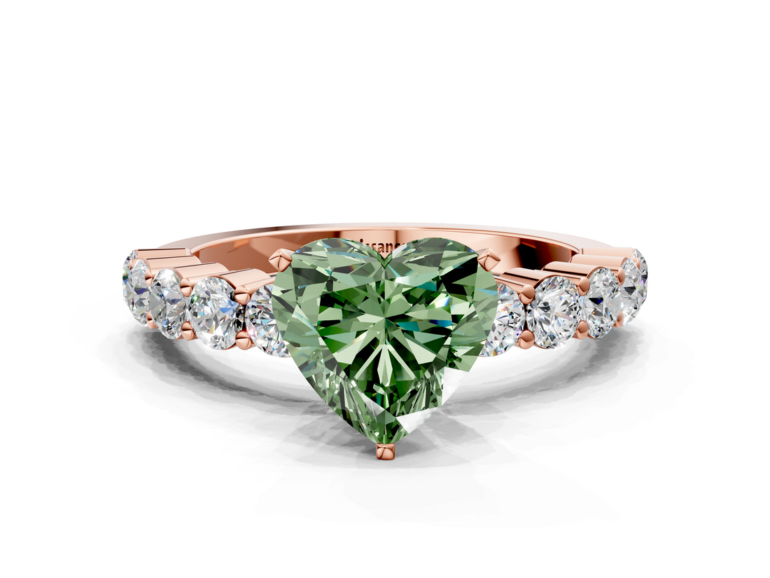 Rose gold Fancy Green Heart  Diamond Pavé Band Solitaire with Four-Prong Setting