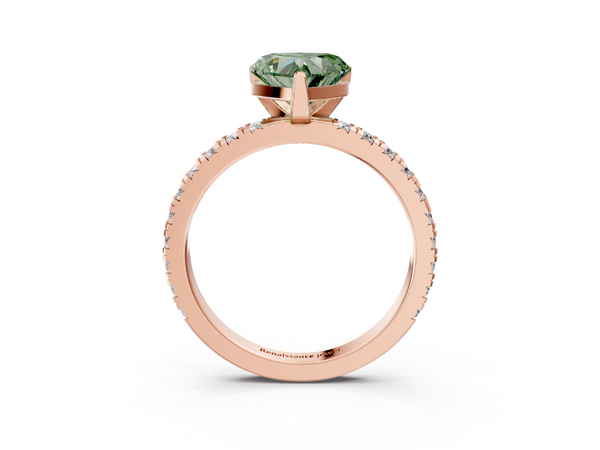 Rose gold Fancy Green Heart  Diamond Pavé Band Solitaire with Four-Prong Setting