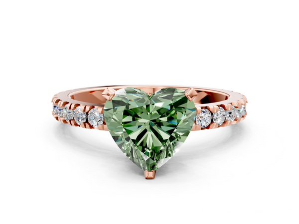 Rose gold Fancy Green Heart  Diamond Pavé Band Solitaire with Four-Prong Setting