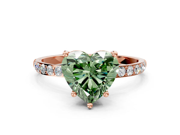 Rose gold Fancy Green Heart  Diamond Pavé Band with Six-Prong Setting