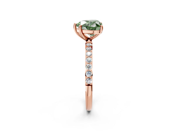 Rose gold Fancy Green Heart  Diamond Pavé Band with Six-Prong Setting