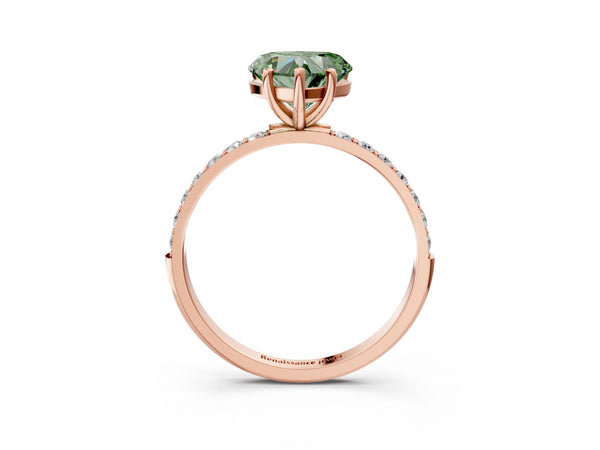 Rose gold Fancy Green Heart  Diamond Pavé Band with Six-Prong Setting