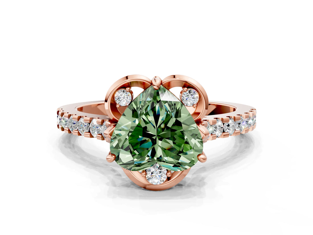 Rose gold Fancy Green Heart  Diamond Pave Band with Floral Prong Setting_27